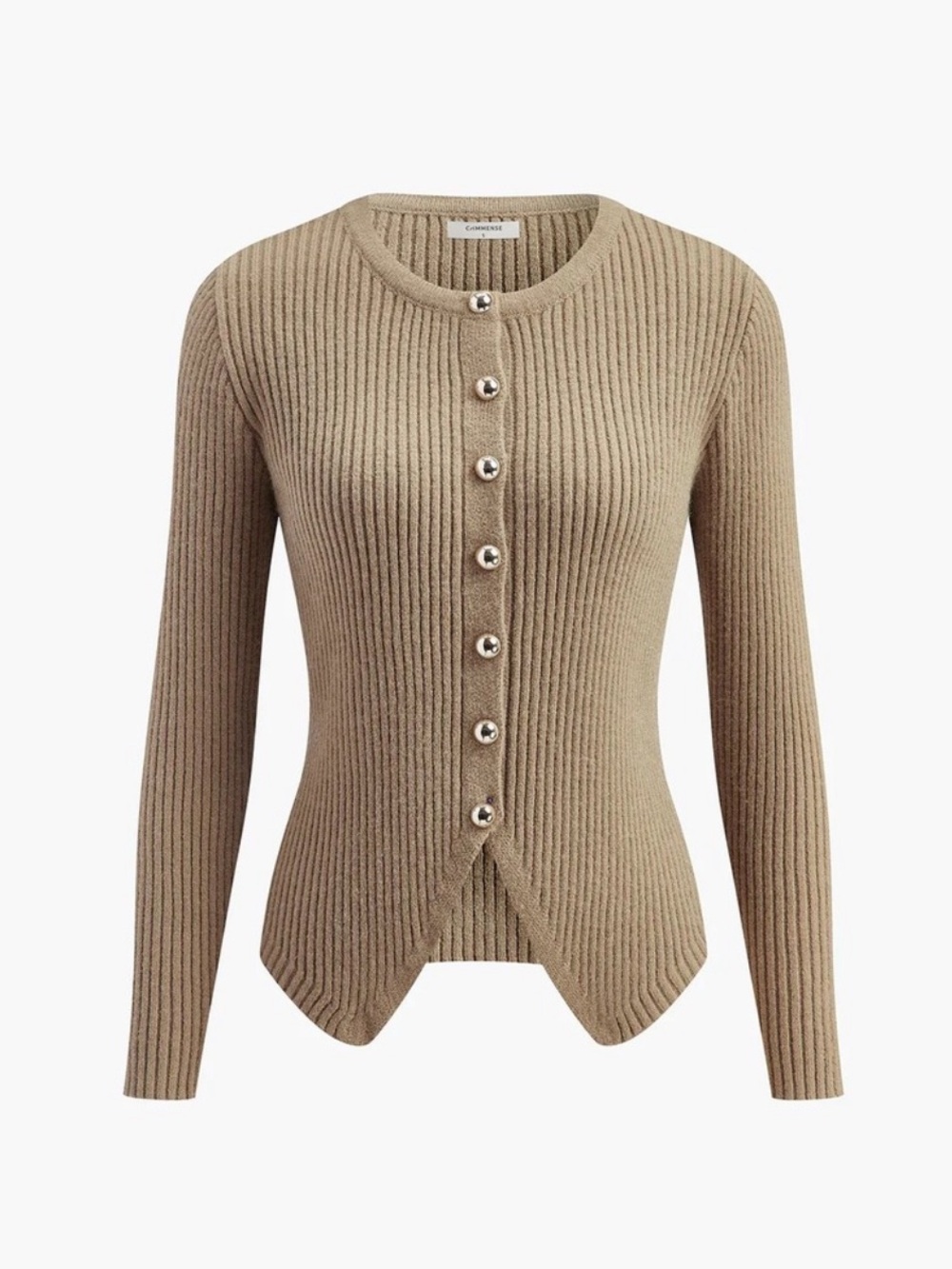 Commense Taupe Ribbed Button-Up Cardigan - Picture 8 of 9